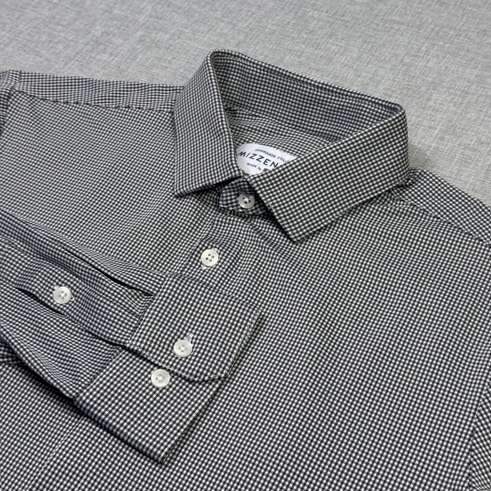 Mizzen+Main Trim Fit Dress Shirt Mens XL Black Gingham Point Collar Long Sleeve